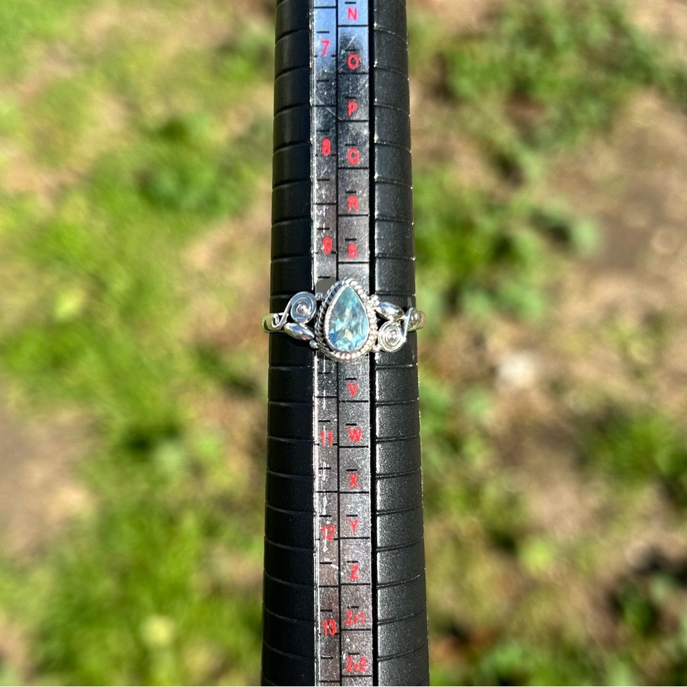 925 Sterling Silver Natural Blue Topaz Stone Ring Size 10